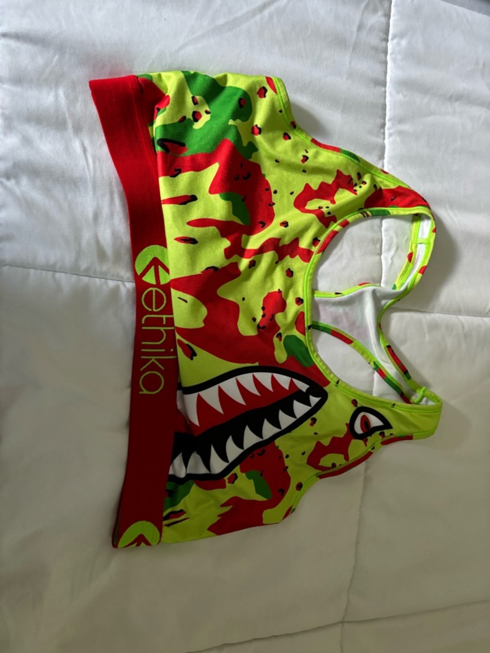 ethika Neon Lime & Red Camo Shark Sports Bra
